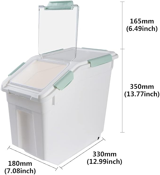 Airtight Flour Storage Container 25 lb Rice Storage Container with Wheels Seal Locking Lid, Food Containers with Measuring Cup& Scoop for Flour, Rice, Grain, Cyan 2Pack
