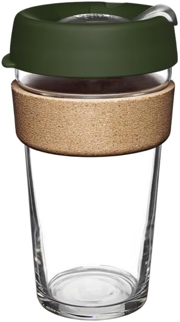 KeepCup Brew Cork, Reusable Glass Tumbler with Natural Cork, Grande Coffee Cup 16oz/454ml - Pine