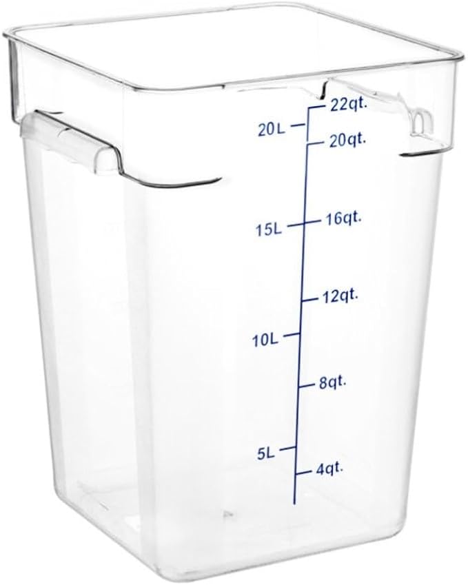 Soro Essentials- 22 qt. Polycarbonate Square Food Storage Container with Graduated Markings Clear Color- Stackable Storage Bin Plastic Food Container with Handle for Pantry Organizer Storage Kitchen