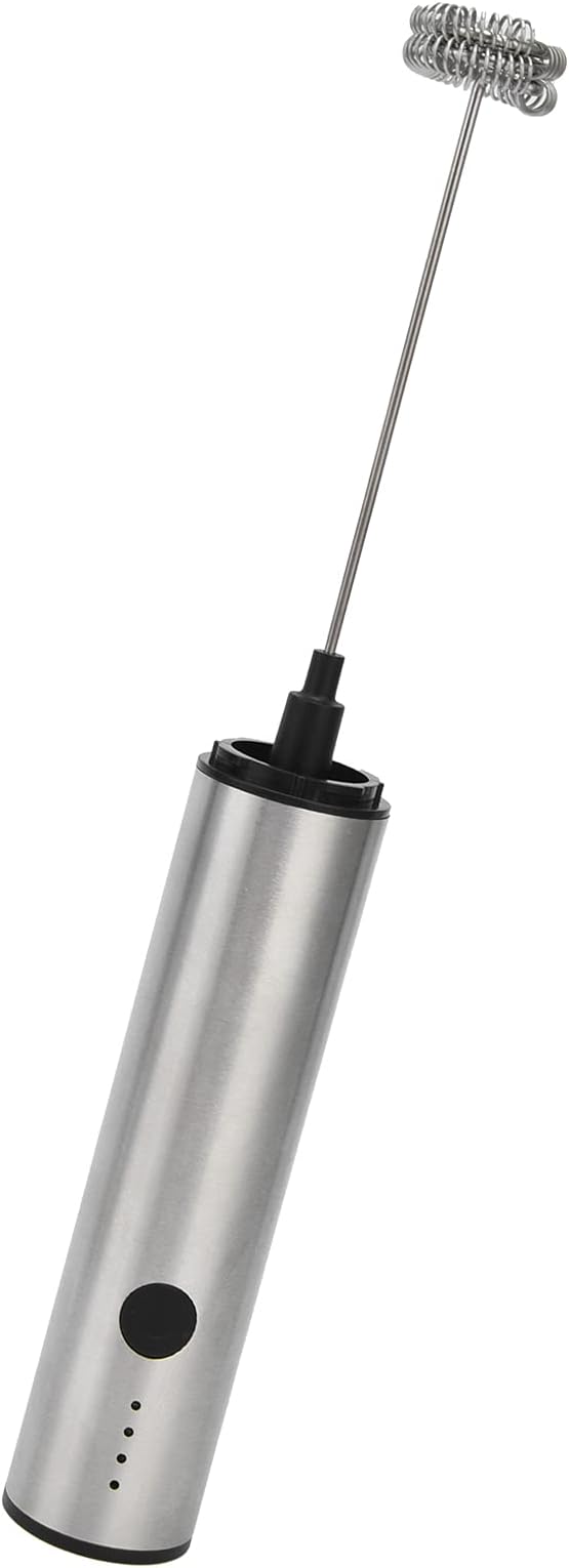 Stainless Steel Electric Milk Frother Handheld USB Charging Mini Milk Mixer - Silent Operation, Detachable Head, Portable Design for Coffee and Kitchen Use