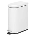 mDesign 10 Liter/2.6 Gallon Stainless Steel Metal Step Trash Can Garbage Bin for Bathroom, Bedroom, Home Office - D-Shape Trashcan with Foot Pedal/Lid, Removable Liner Bucket with Handles, White