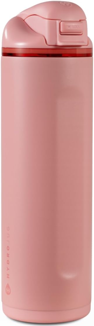HydroJug Ease2o Water Bottle with Straw & Chug Lid, Stainless Steel, Vented Cap to Help Reduce Pressure, Water-Level Window, Cup Holder Friendly, Non-Slip Base – 24oz, Tulip