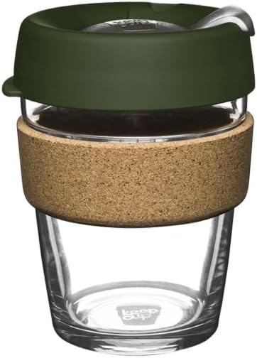 KeepCup Brew Cork, Reusable Glass Tumbler with Natural Cork, Tall Coffee Cup 12oz/340ml - Pine