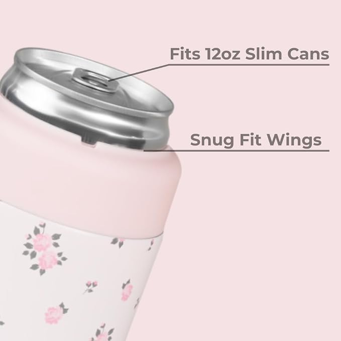 HydroJug Slim Can Cooler 12 oz, Stainless Steel Can Holder, Wildrose