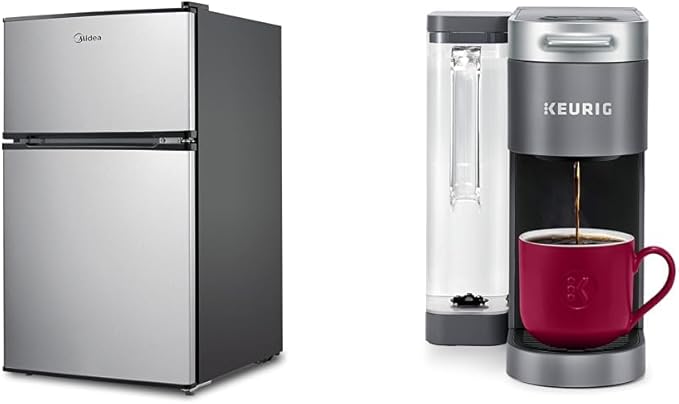 Midea WHD-113FSS1 Compact Refrigerator, 3.1 cu ft, Stainless Steel & Keurig® K-Supreme Single Serve K-Cup Pod Coffee Maker, MultiStream Technology, Gray