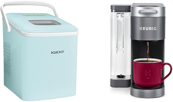 Igloo Automatic Self-Cleaning Portable Electric Countertop Ice Maker Machine with Handle & Keurig® K-Supreme Single Serve K-Cup Pod Coffee Maker, MultiStream Technology, Gray