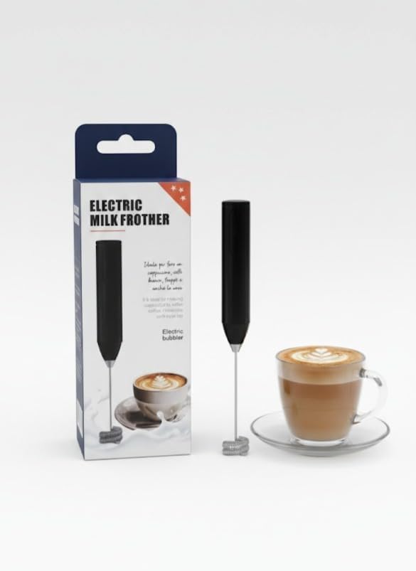 Electric Milk Frother, Handheld Coffee Foam Maker with Stainless Steel Stem, Battery Operated Whisk for Lattes, Cappuccinos, Hot Chocolate