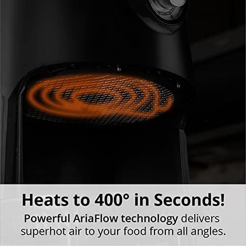 Aria Air Fryers 2Qt Retro Style Ceramic Build, Small Compact Size Airfryer, Easy Clean & Dishwasher Safe, Ceramic Nonstick Teflon Free Small Convection, Black/Stainless Trim & Basket Handle