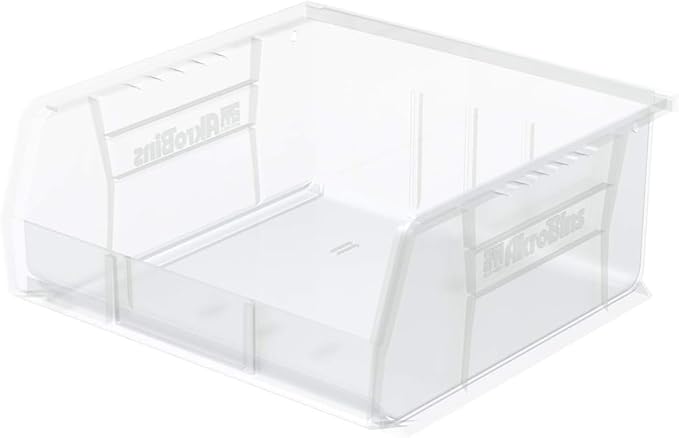 Akro-Mils 30235 AkroBins Plastic Storage Bins, Space-Saving Stackable Bins for Garage, Pantry, Craft Organization, 11" x 11" x 5", Clear, 6-Pack