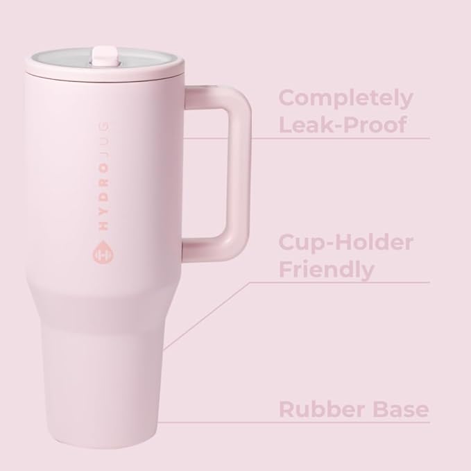 HydroJug Traveler 32oz, Insulated Tumbler with Handle & Straw, Pink Sand
