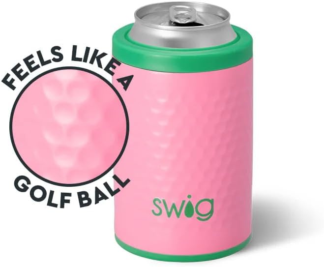 Swig Life Standard Can Cooler, 12oz Insulated Bottle & Can Holder, Stainless Steel Cooler, Covers for Standard 12 oz Beer Bottles, Beach Accessories for Women in Azalea Golf Ball