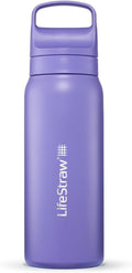 LifeStraw Go Series — Insulated Stainless Steel Water Filter Bottle for Travel and Everyday Use Removes Bacteria, Parasites and Microplastics, Improves Taste, 24 oz, Thistle Purple