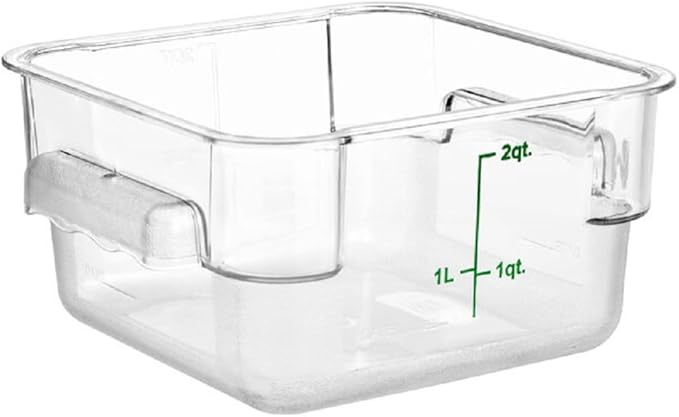 Soro Essentials- 2 qt. Polycarbonate Square Food Storage Container with Graduated Markings Clear Color- Stackable Storage Bin Plastic Food Container with Handle for Pantry Organizer Storage Kitchen