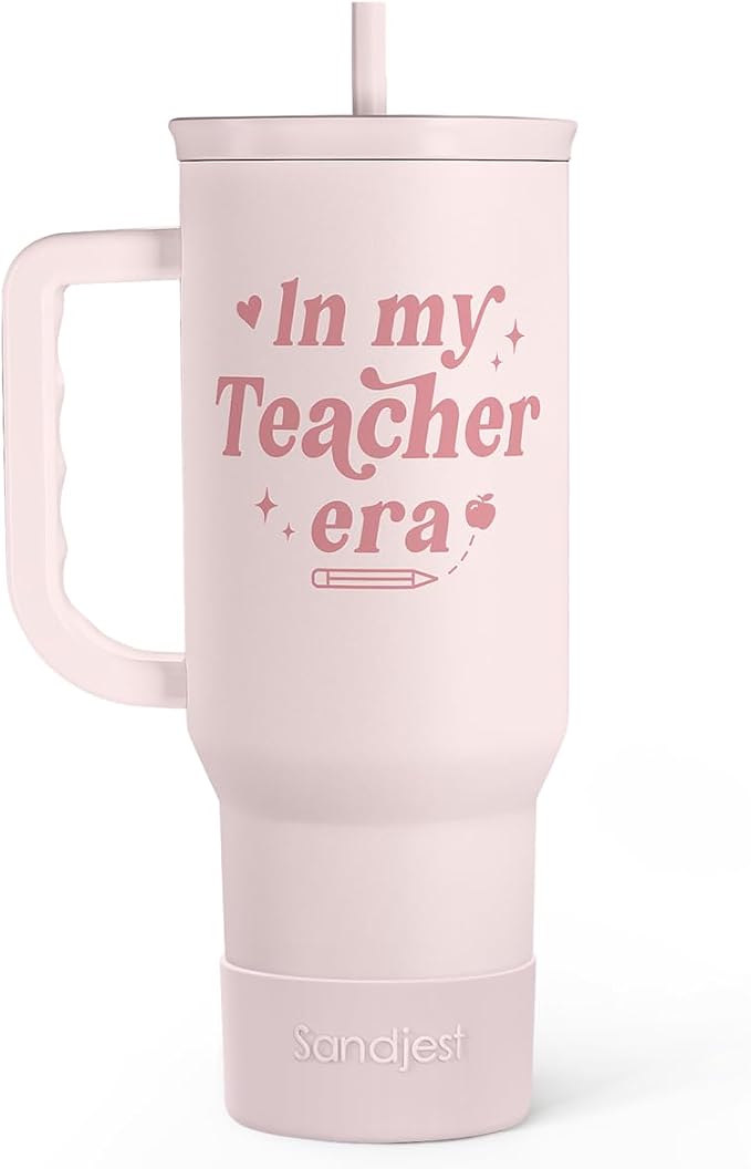 SANDJEST Teacher Gift – Stainless Steel Insulated Tumbler with Handle - Cool Teacher Club Travel Coffee Mug Cup for Women Back to School Birthday Christmas Teacher's Appreciation, 40oz