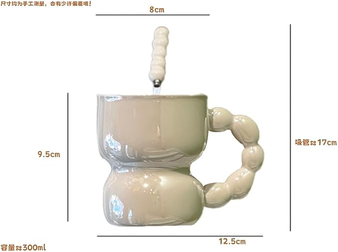 Pearl Ceramic Coffee Mug for Tea Latte Milk Cute Love Shape Cup for Home Office Women Gift 6.5 oz (Pearl Pink 2, 300 ml)