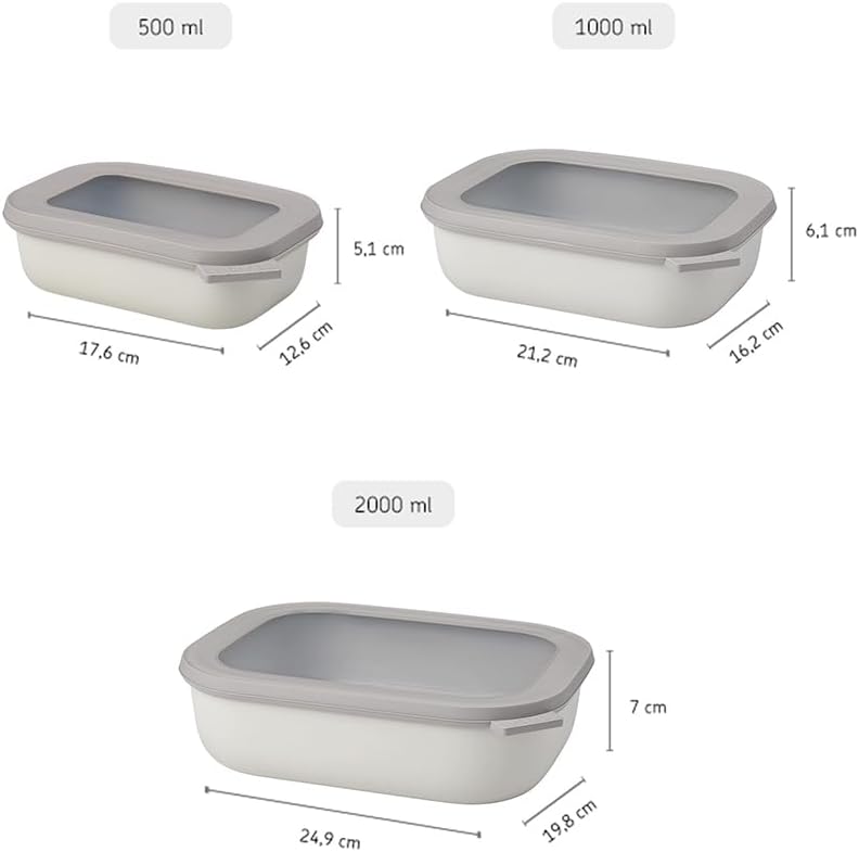 Mepal – Multi Bowl Cirqula 3-Piece Set – Food Storage Container with Lid - Suitable as Airtight Storage Box for Fridge & Freezer, Microwave Container & Servable Dish - 500, 1000, 2000ml - Nordic white