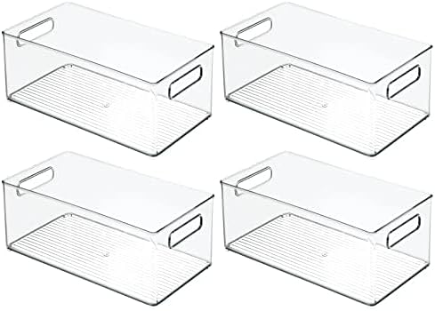 mDesign Deep Plastic Storage Organizer Container Bin, Closet Organization for Hallway, Bedroom, Linen, Coat, and Entryway - Holds Clothing, Blankets, Accessories, Toys, Ligne Collection, 4 Pack, Clear