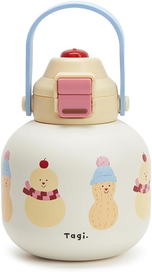 Tagi. Chubby Hulu Tumbler 30oz with Dual-Use lid And Straw, 316L Stainless Steel Insulated Water Bottle, Leak-Proof, Fits in Cup Holder (Blessing Peanuts)