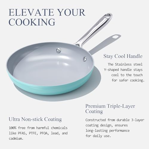 Healthy Ceramic Nonstick Cookware Set-11″ 4.5qt Non-Toxic Ceramic Sauté Pan w/ Lid & 10″ Nonstick Ceramic Frying Skillet, PTFE/PFOA/PFAS Free, Oven & Dishwasher Safe, All Cooktops Compatible, Even Hea