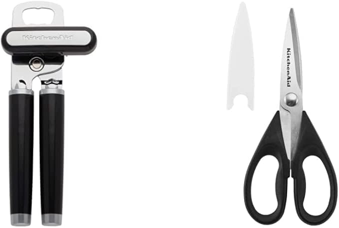 KitchenAid Classic Multifunction Can Opener/Bottle Opener, 8.34-Inch, Black & All Purpose Shears with Protective Sheath, One Size, Black
