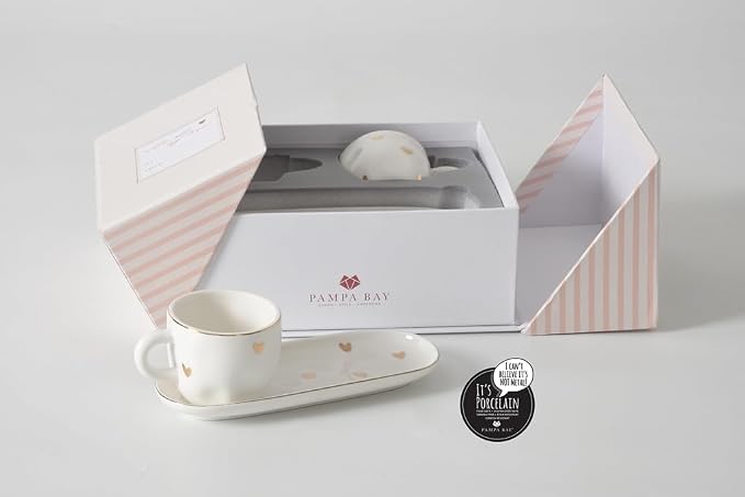 Pampa Bay Heart To Heart Set of 2 Espresso Cups & Saucers