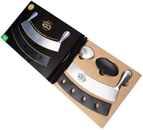 The Bold Bee's Most Popular 12" Mezzaluna Knife & Cover + FREE Stainless Steel Soap Odor Remover Neutralizer | Pizza Cutter | Fruit, Vegetable & Salad Chopper & Dicer | Herb Mincer