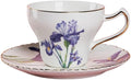 Bone China Tea Cup Set with Saucer and Spoon, 3 Piece, 7oz, Cappuccino and Latte Cups, Porcelain, British Style, Mother's Day Gift (Purple Iris)