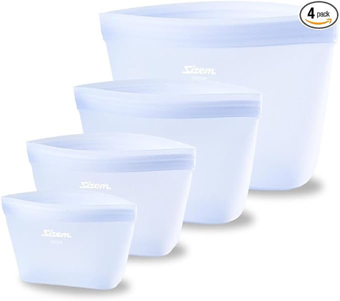 4-Pack Silicone Reusable Stand Up Zip Lock Bag Food Storage Bags, Multi-Use Food Storage Bags, Lunch Bag, Travel Containers, Leak-free, Dishwasher-Safe, Freezer-Safe, light blue