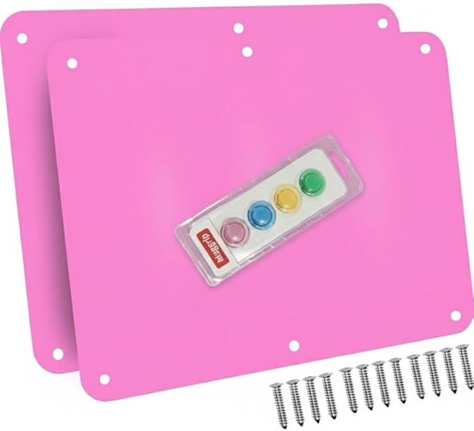 17.5inchX11.5inch Large Stainless Steel Plate for Magnets, 3M Adhesive Back, Mounting Screws, Ideal for Magnetic Shelf, Spice Holders, Colorful Magnets as a Gift. Mount Anywhere! (Pink, 2 Pack)