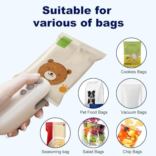 2025 Mini Bag Sealer, 2-in-1 Rechargeable Heat Sealer & Cutter with Magnet, Portable Handheld Resealer for Plastic & Snack Bags, Ideal for Food Storage (White)