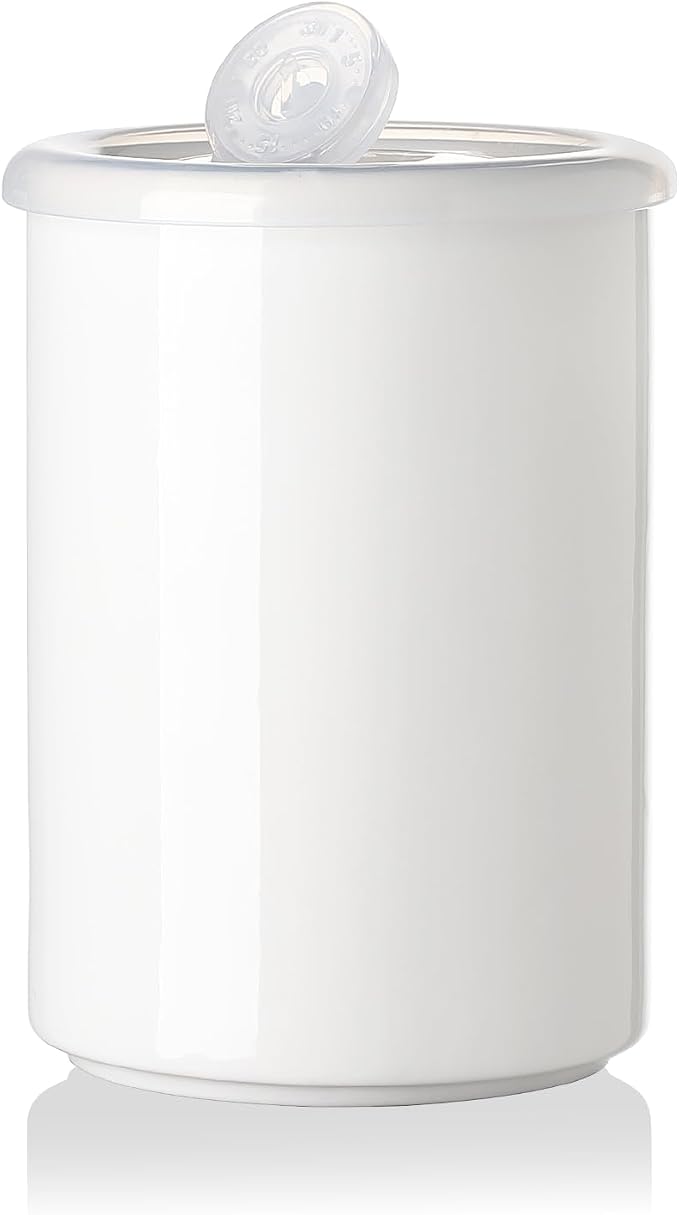 Sweejar Ceramic Food Storage Jar, Salt Container with Airtight Plastic Lid & Date Tracker, 28 Oz Kitchen Canisters for Flour, Rice, Sugar, Coffee, Spices, Pantry Organization (White)