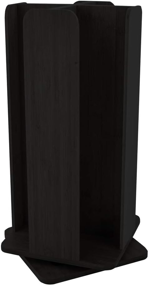 Restaurantware Restpresso 9 x 18 Inch Coffee Cup and Lid Organizer 1 Revolving Cup and Lid Holder - 4 Section Countertop Black Bamboo Cup and Lid Dispenser For Restaurants Homes or Offices