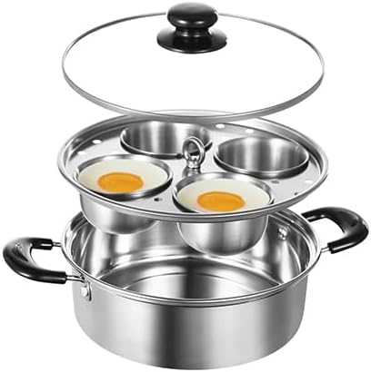 Egg Poacher Pan Nonstick 4 Eggs, Poached Egg Cooker, Poached Egg Pan, Stainless Steel Egg Poacher, Includes Stainless Steel Pot, 4 Cups, Silicone Brush & Spatula, Suitable for Multiple Stove Types (without coating)