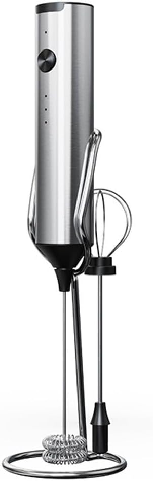Rechargeable Handheld Milk Frother Set with 3 Speeds, Electric Foam Maker for Coffee Latte, Stainless Steel Whisk and Base Included(Silver)