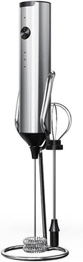 Rechargeable Handheld Milk Frother Set with 3 Speeds, Electric Foam Maker for Coffee Latte, Stainless Steel Whisk and Base Included(Silver)