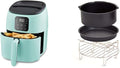 DASH Tasti-CrispTM Digital Air Fryer with AirCrisp Technology, Custom Presets, Temperature Control, and Auto Shut Off Feature, 2.6 Quart - Aqua + Dash 6-Piece Air Fryer Accessory Kit, 2 Quart, Compact