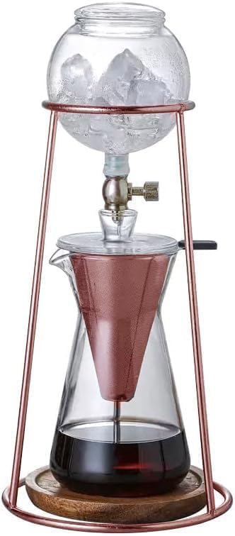 Nispira Modern Iced Coffee Cold Brew Coffee Maker Slow Drip Coffee Machine Stainless Steal Copper Color 400mL Borosilicate Glass