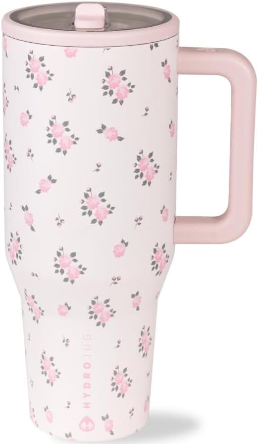 HydroJug Traveler 32oz, Insulated Tumbler with Handle & Straw, Wildrose