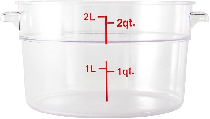 Soro Essentials- 2 qt. Polycarbonate Round Food Storage Container with Graduated Markings Clear Color- Stackable Storage Bin Food Container with Handle for Pantry Organizer Storage Kitchen Fridge