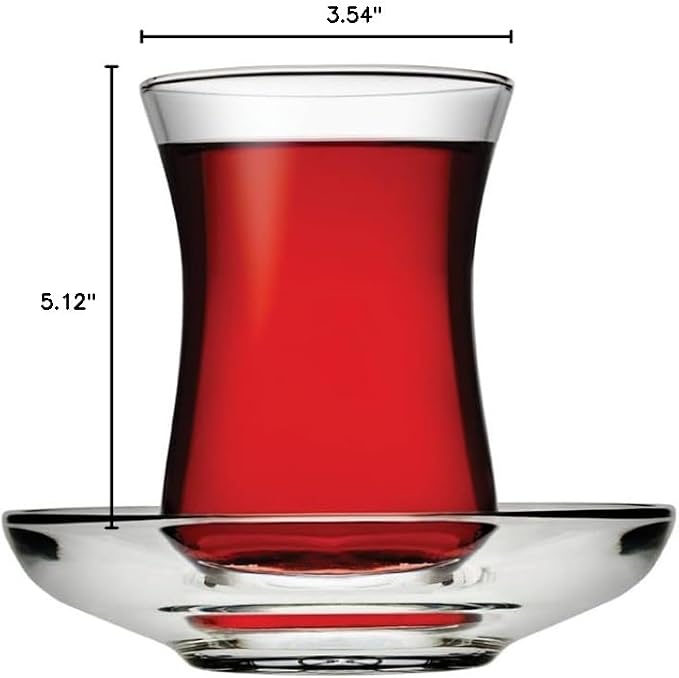 Pasabahce Premium Turkish Tea Cups and Saucers, Set of 12, Perfect for Tea Party, Gifts, Housewarming, Weddings, Anniversary