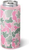 Swig Life Skinny Can Cooler, 12oz Insulated Slim Can Holder, Stainless Steel Cans Cooler, Covers for Tall Beer Bottles, Beach Accessories for Women (Blushing Camo)
