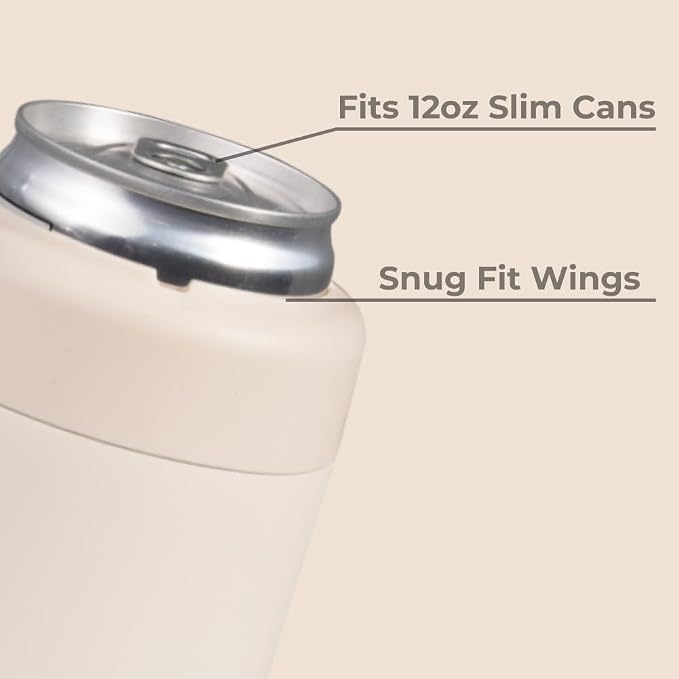 HydroJug Slim Can Cooler 12 oz, Stainless Steel Can Holder, Cream