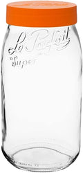 Le Parfait Eco-Friendly Zero Waste Wide Mouth Glass Jar with Airtight Screw Top Lid - Reusable French Storage Jar for Food, Soup, Flour, Sugar, Canning & Baking (3L/96oz, 1 Pack, Orange)