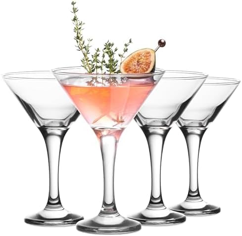 Vikko Martini Glasses Set of 4, 5.2 Ounce Cocktail Glasses with Stem, Elegant Cosmopolitan Glasses for Martinis and Cockatails, Dishwasher Safe, Durable Manhatten Glasses