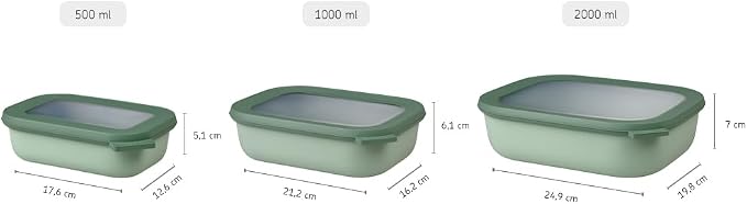 Mepal – Multi Bowl Cirqula 3-Piece Set – Food Storage Container with Lid - Suitable as Airtight Storage Box for Fridge & Freezer, Microwave Container & Servable Dish - 500, 1000, 2000ml - Nordic sage