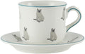 London Pottery Porcelain Coffee Cup with Saucer 220ml/7.4oz, British Teacup Set for Latte, Cappuccino, Espresso, Tea Party Wedding Birthday Housewarming Gift (Cat，Cup and Saucer, 220ml)