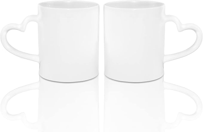 MR.R Sublimation Blanks Dishwasher White Ceramic Coffee Mugs 11oz Blank Ceramic Classic Drinking Cup Mug with Heart Handle For Milk Tea Cola Water, Set of 2…