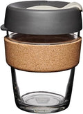 KeepCup Brew Cork, Reusable Glass Tumbler with Natural Cork, Tall Coffee Cup 12oz/340ml - Press