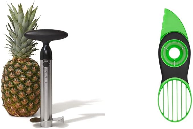 OXO Good Grips Stainless Steel Pineapple Corer & Slicer + OXO Good Grips 3-in-1 Avocado Slicer - Green