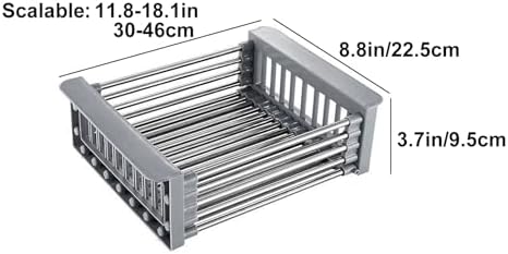Adjustable Stainless Steel Over Sink Dish Drying Rack, Multi-Purpose Kitchen Organizer for Plates, Bowls & Fruits - Space-Saving Drain Basket (Gray, X-Large)